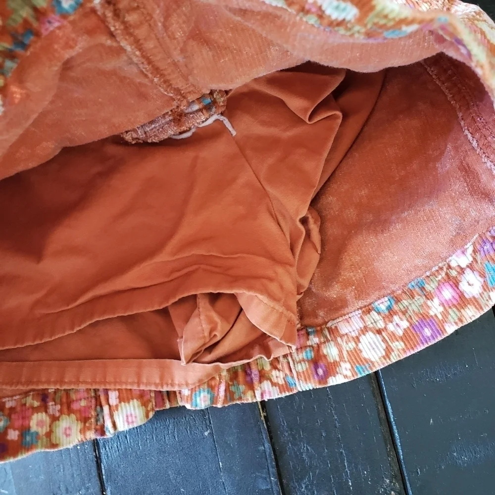 Gymboree Little Girl 5 Orange Corduroy Floral Mini Skirt with Shorts Skort